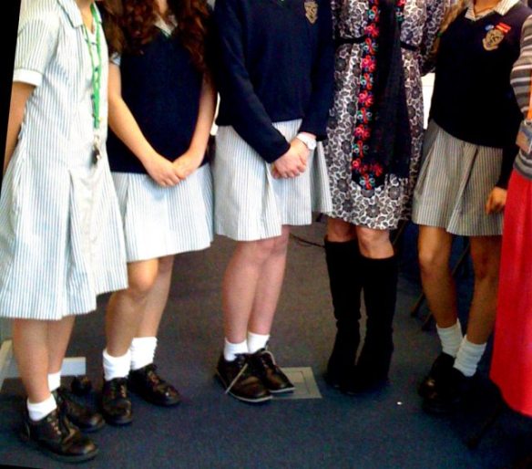 St Columba’s College girls in lace up school shoes